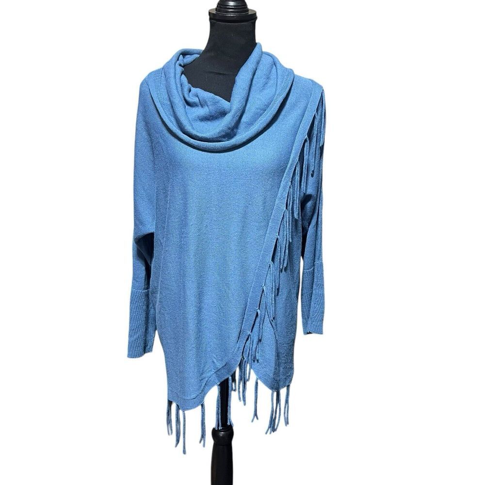 Kate & Mallory Knit Long Sleeve Cowl Neck Fringe Detail Tulip Hem Sweater Size M